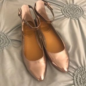 Silver Pointed Toe Flats with Ankle Straps